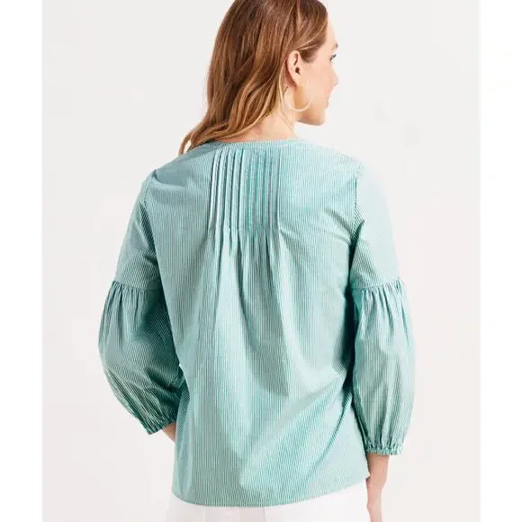 Vinyard‎ Vines Striped Pintuck Long Sleeve Top in Stripe Seawall Green Size S - Picture 2 of 11